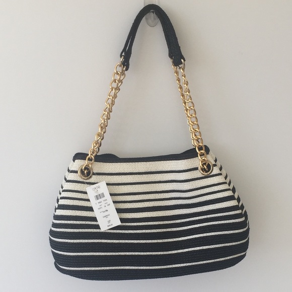 Cache Handbags - Nwt Black And White Summer Straw Shoulder Bag